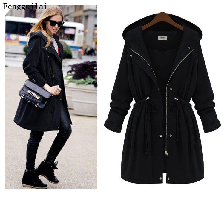 Plus Size 2019 Autumn Winter Women Fashion Hooded Puff Sleeve Women Trench Coat for Women Womens Plus Size Fashions Jacket